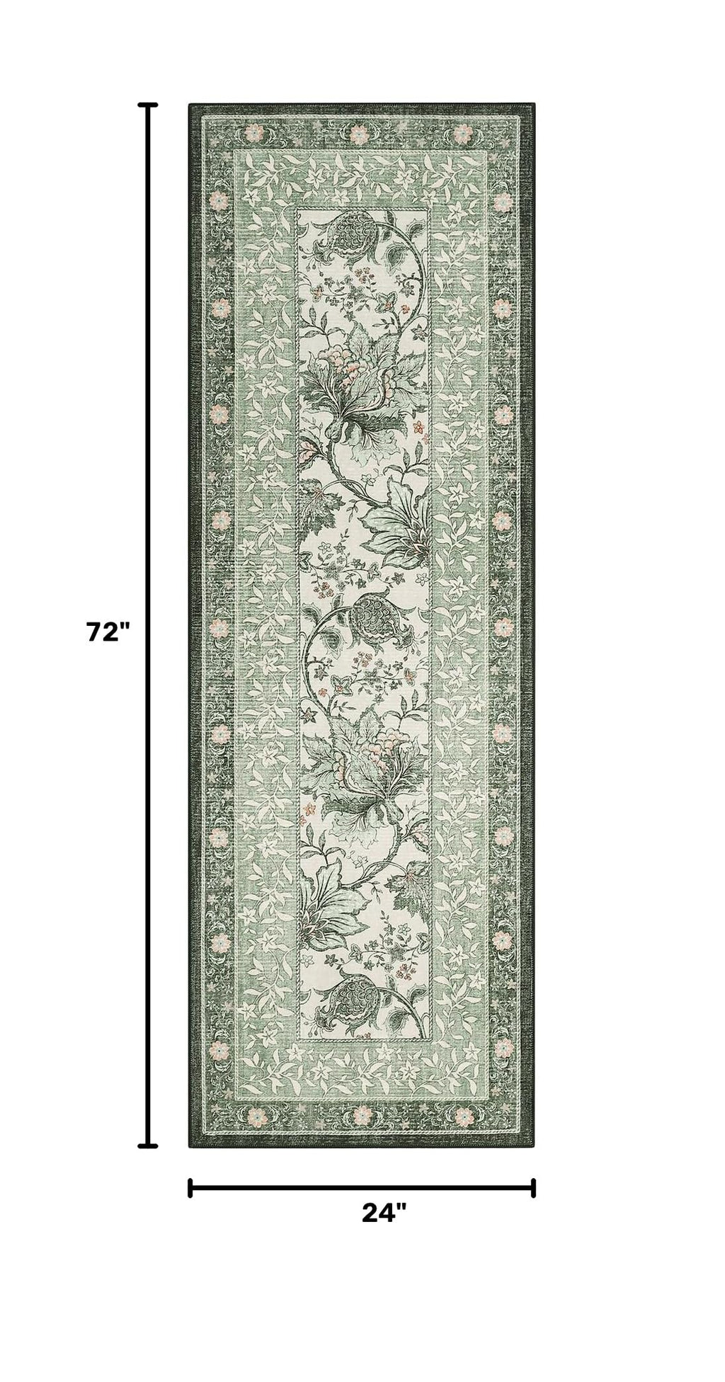 Sage Green 2x6 Washable Kitchen Runner Rugs Non Slip Provence Vintage Boho Cottage Long Rug for Hallways Bedroom Entryway Bathroom Mat with Rubber Back (Sage Grove / 2' x 6' (Runner))