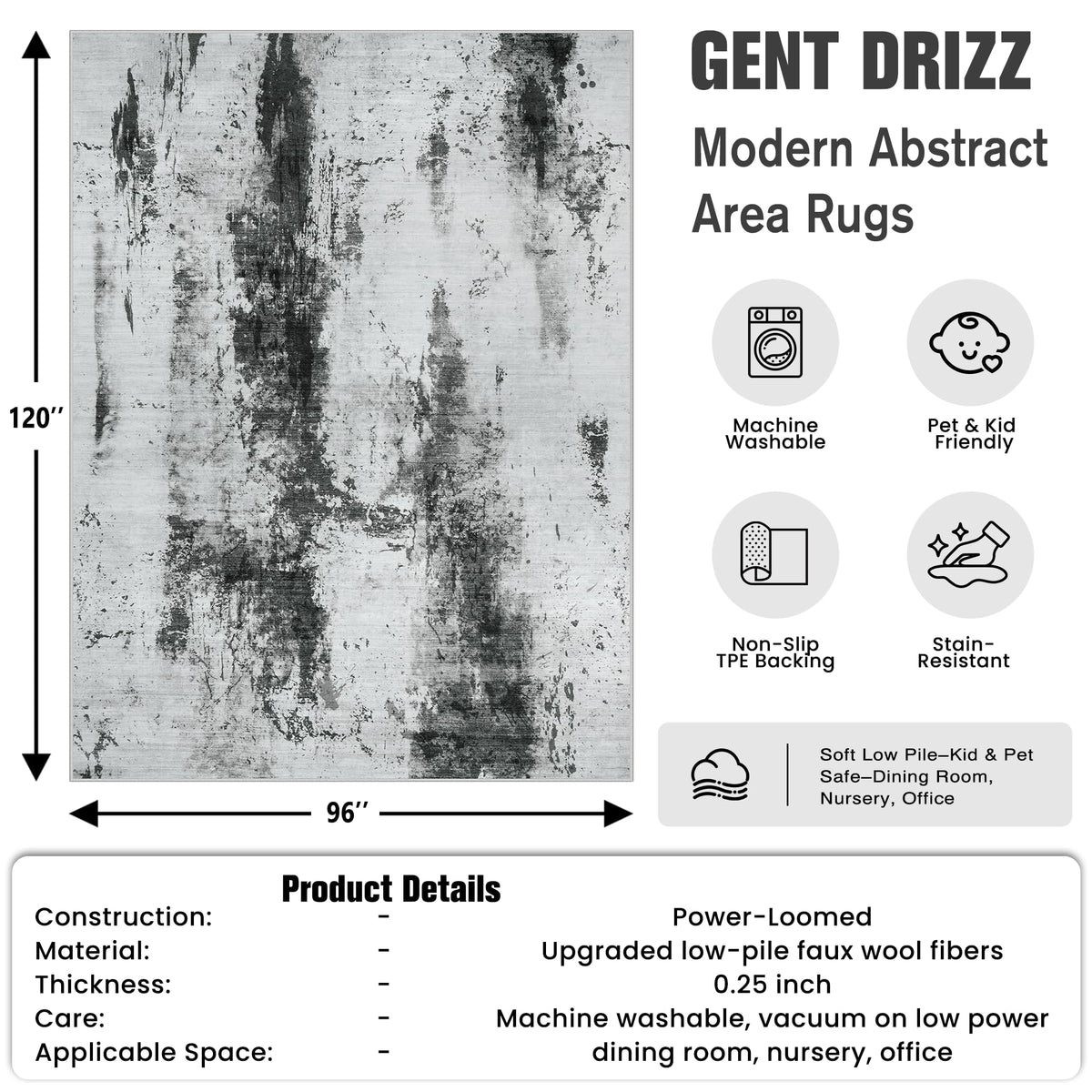 8x10 Area Rugs for Living Room (Black White Grey / 8' x 10' (Rectangular))