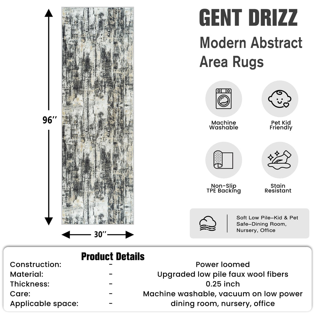 2'6''x8' Runner Rugs Washable Rug (Black Grey/Gold / 2'6" x 8' (Runner))