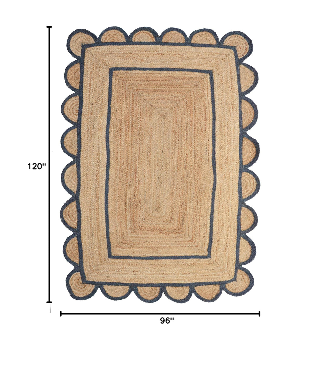 Scallop Pattern Jute Bohemian Area Rug (8'x10' (Rectangular) / Navy)