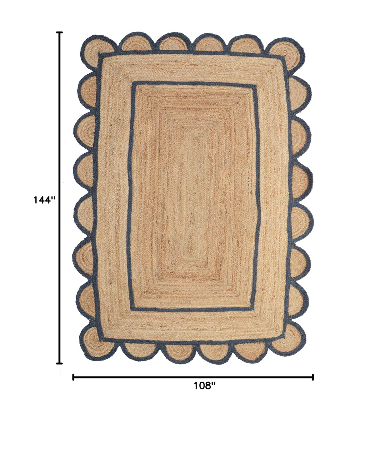 Scallop Pattern Jute Bohemian Area Rug (9'x12' (Rectangular) / Navy)