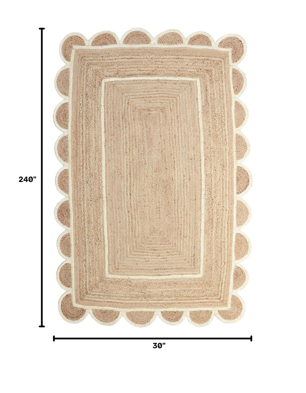 Scallop Pattern Jute Bohemian Area Rug (2'6"x20' (Runner) / Off White)