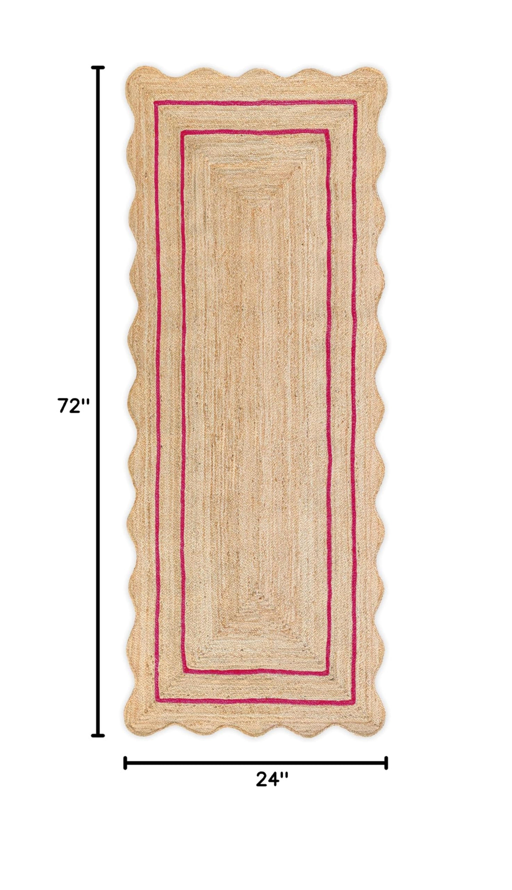 Wave Scalloped Natural Jute Runner Rug (Dark Pink / 2'x6' (Runner))