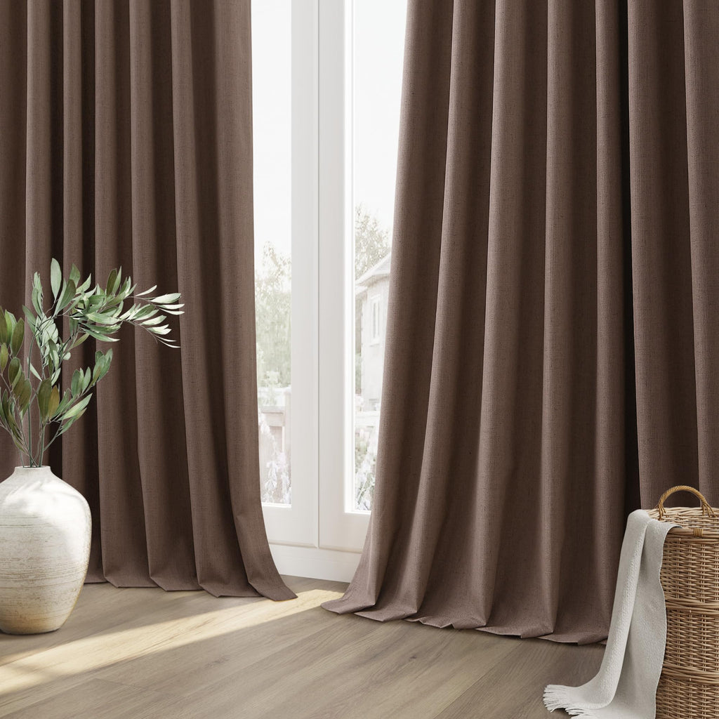 100% Blackout Curtains 120 Inch Length 2 Panels Set for Living Room Bedroom Back Tab Thermal Insulated Black Out Linen Drapes Room Darkening Mocha Mousse (Mocha Mousse / 52"W x 120"L (Pack of 2))