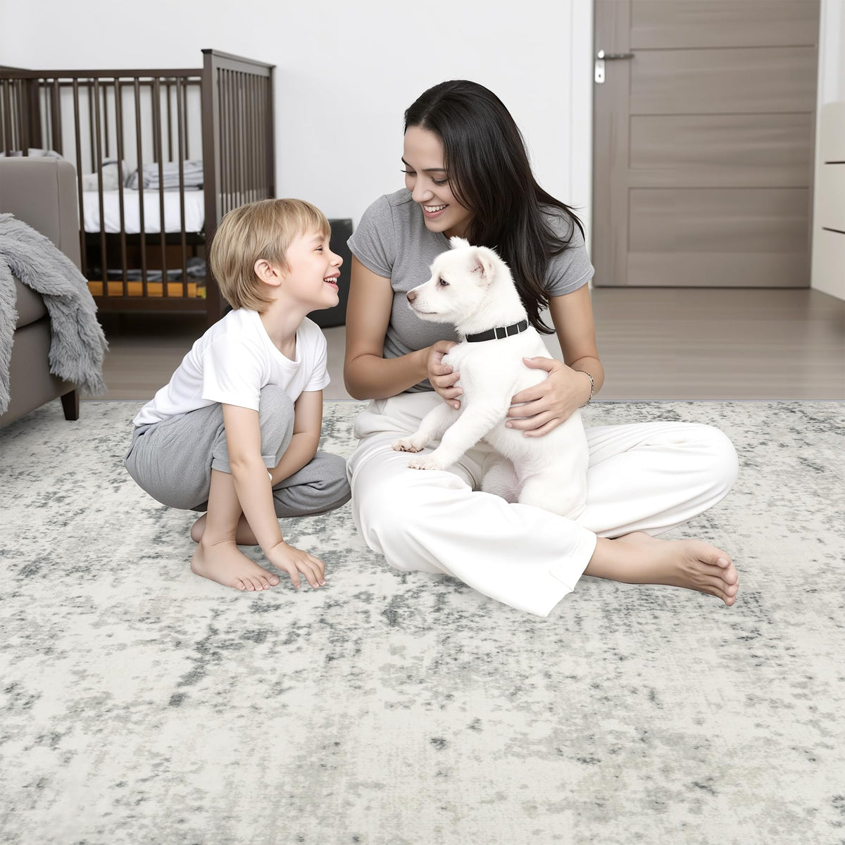 Round Area Rug Living Room (Grey White / 5' (Round))
