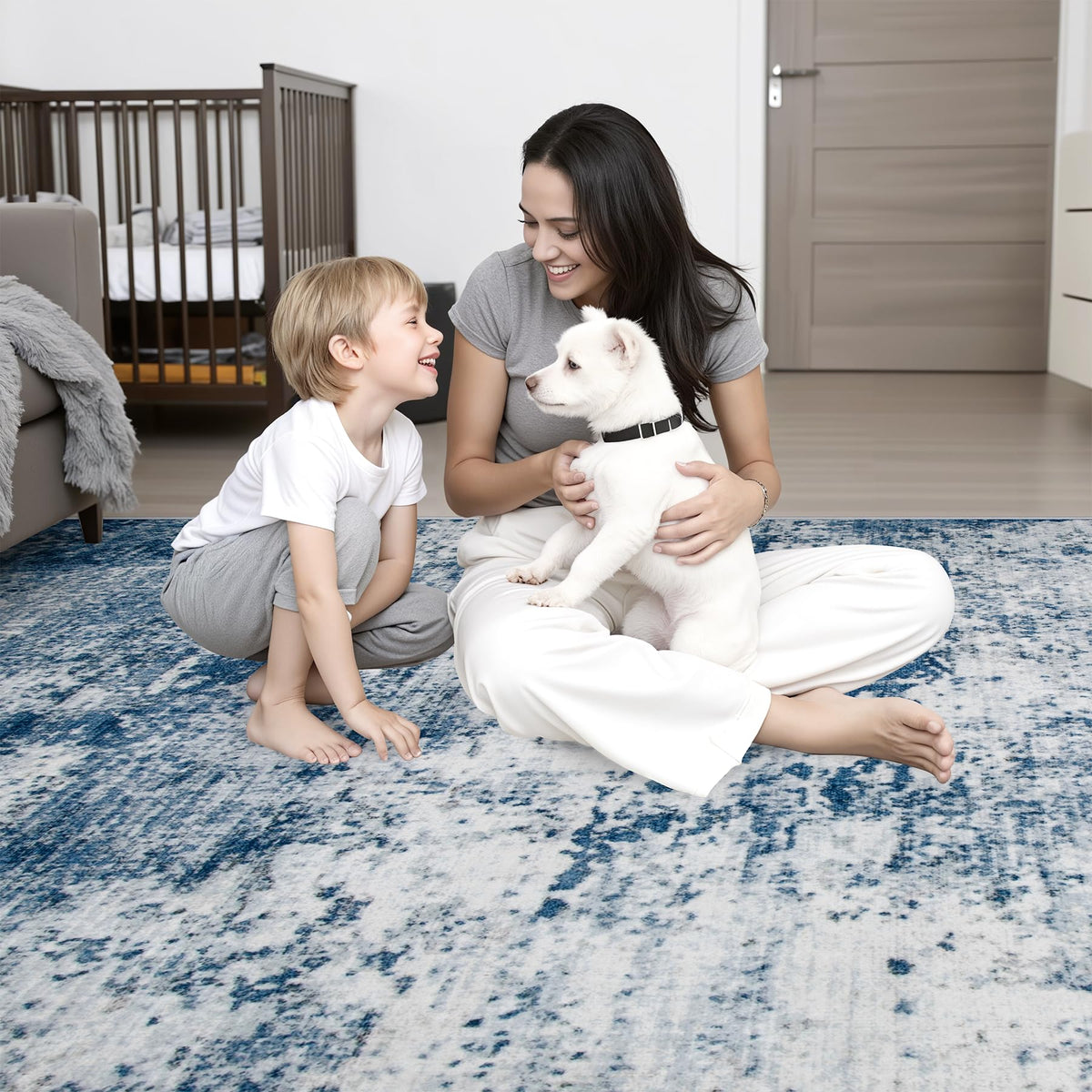 2.6x8 Washable Runner Rug：Modern Abstract Kitchen Soft Carpet Blue (Blue / 2'6" x 8' (Rectangular))