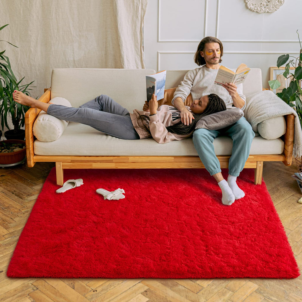 Soft Area Rugs for Bedroom Living Room Plush Fluffy Rug 4x6 (Red / 4' x 6' (Rectangular))