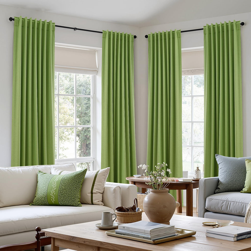 100% Blackout Curtains 84 Inch Length 2 Panels Set for Living Room Bedroom Back Tab Thermal Insulated Black Out Linen Drapes Room Darkening Lime Green (Lime Green / 52"W x 84"L (Pack of 2))