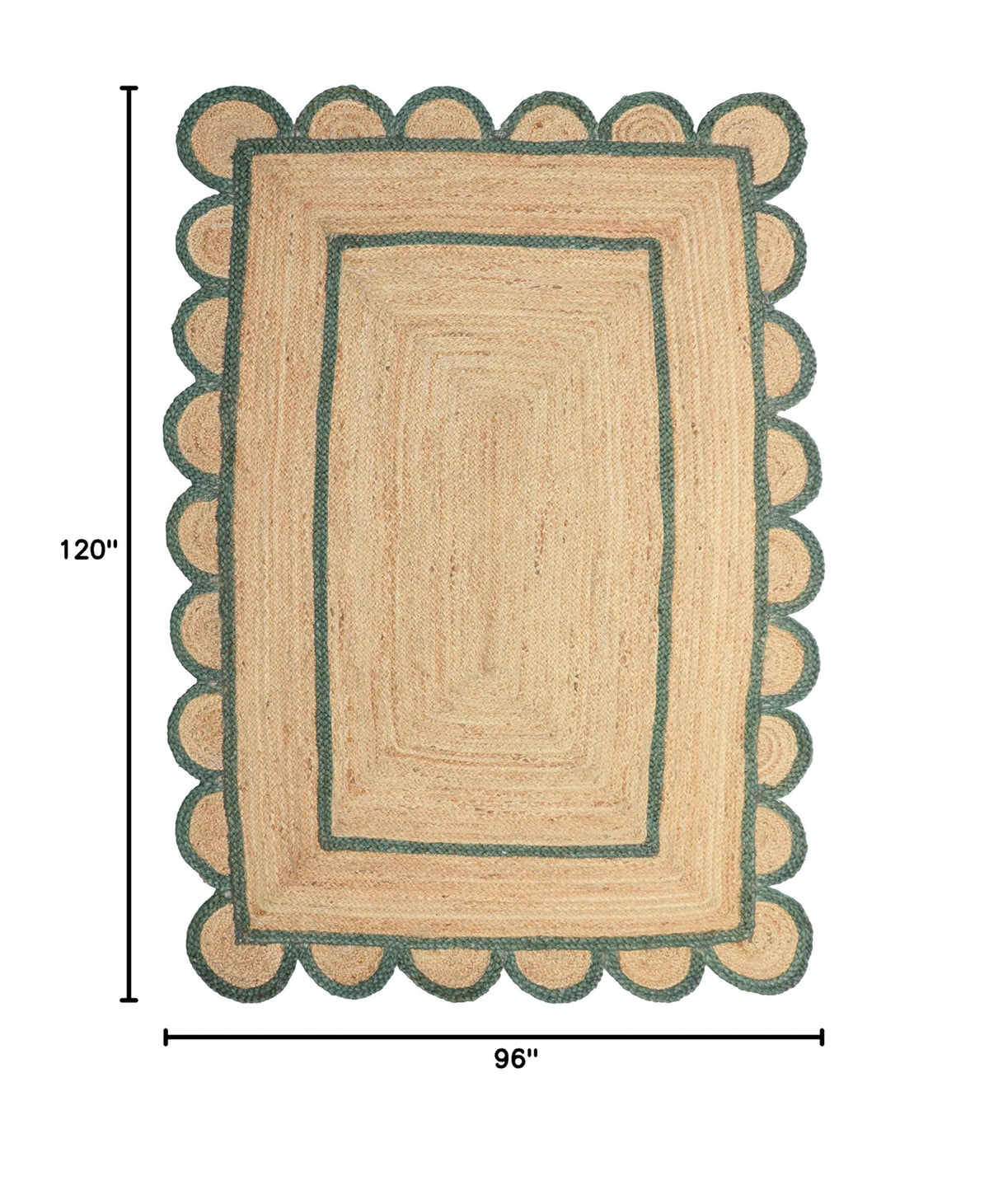 Scallop Pattern Jute Bohemian Area Rug (8'x10' (Rectangular) / Green)