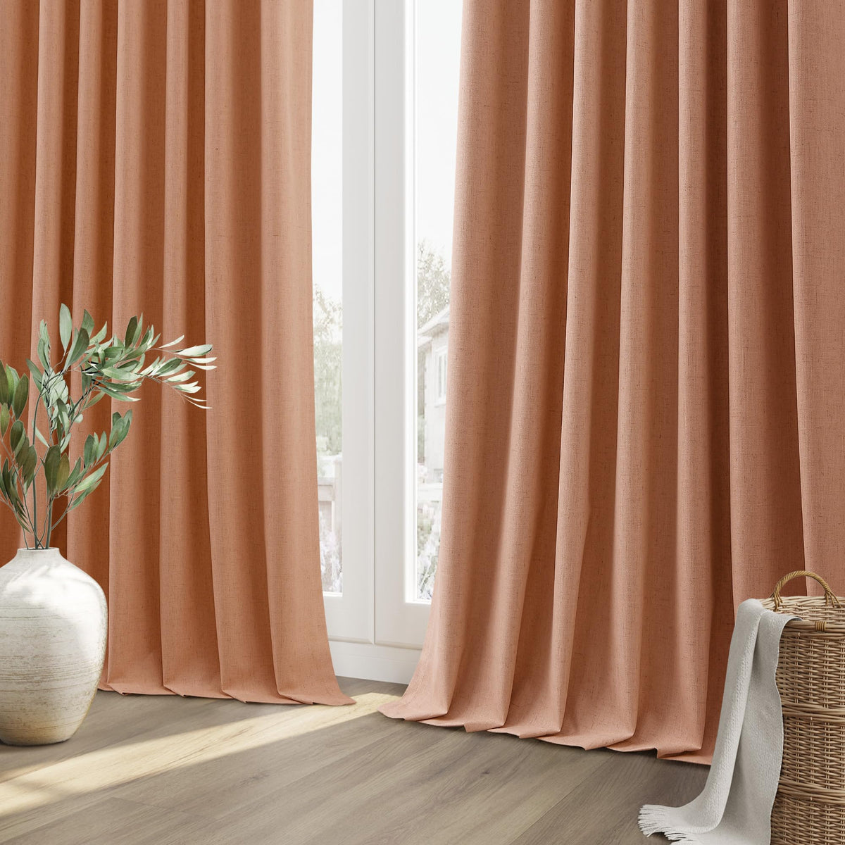 100% Blackout Curtains 90 Inch Length 2 Panels Set for Living Room Bedroom Back Tab Thermal Insulated Black Out Linen Drapes Room Darkening Peach Quartz (Peach Quartz / 52"W x 90"L (Pack of 2))