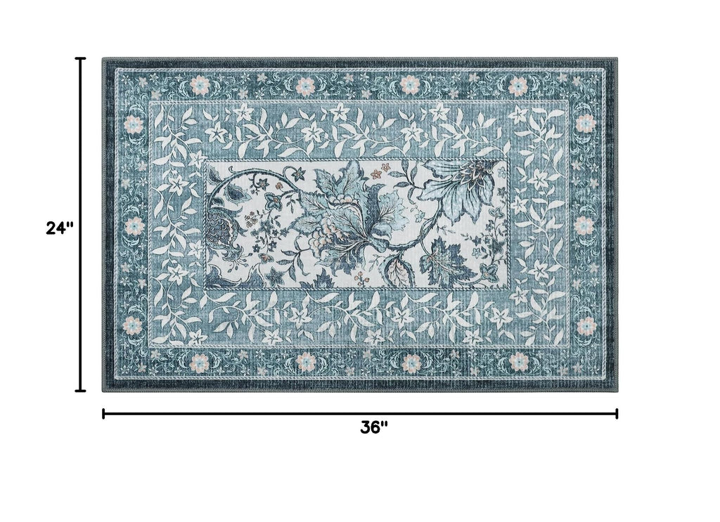 Mist Blue 2x3 Door Mat Indoor Rugs for Entryway Provence Small Botanical Grove Cottagecore Washable Non (Oriental Misty Blue / 2' x 3' (Rectangular))
