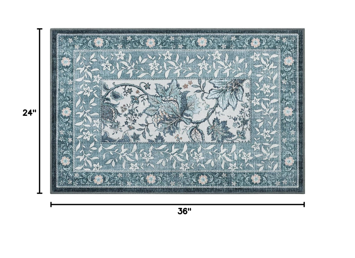 Mist Blue 2x3 Door Mat Indoor Rugs for Entryway Provence Small Botanical Grove Cottagecore Washable Non (Oriental Misty Blue / 2' x 3' (Rectangular))