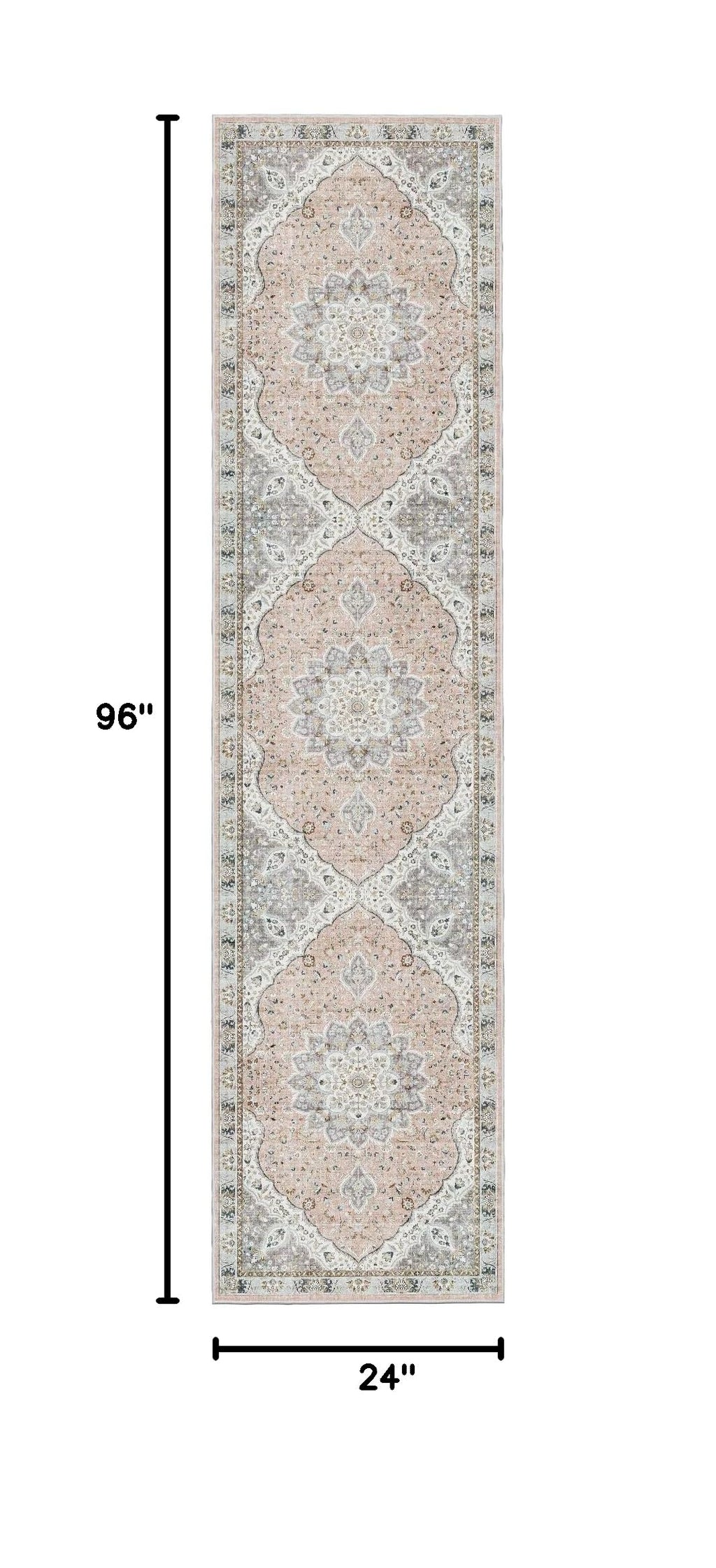 Hallway Runner Rug 2x8 Washable Kitchen Rugs Non (Pink/Gray / 2' x 8' (Runner))