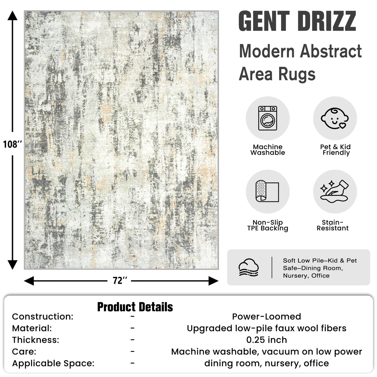 6x9 Area Rugs for Living Room (Grey Brown / 6' x 9' (Rectangular))