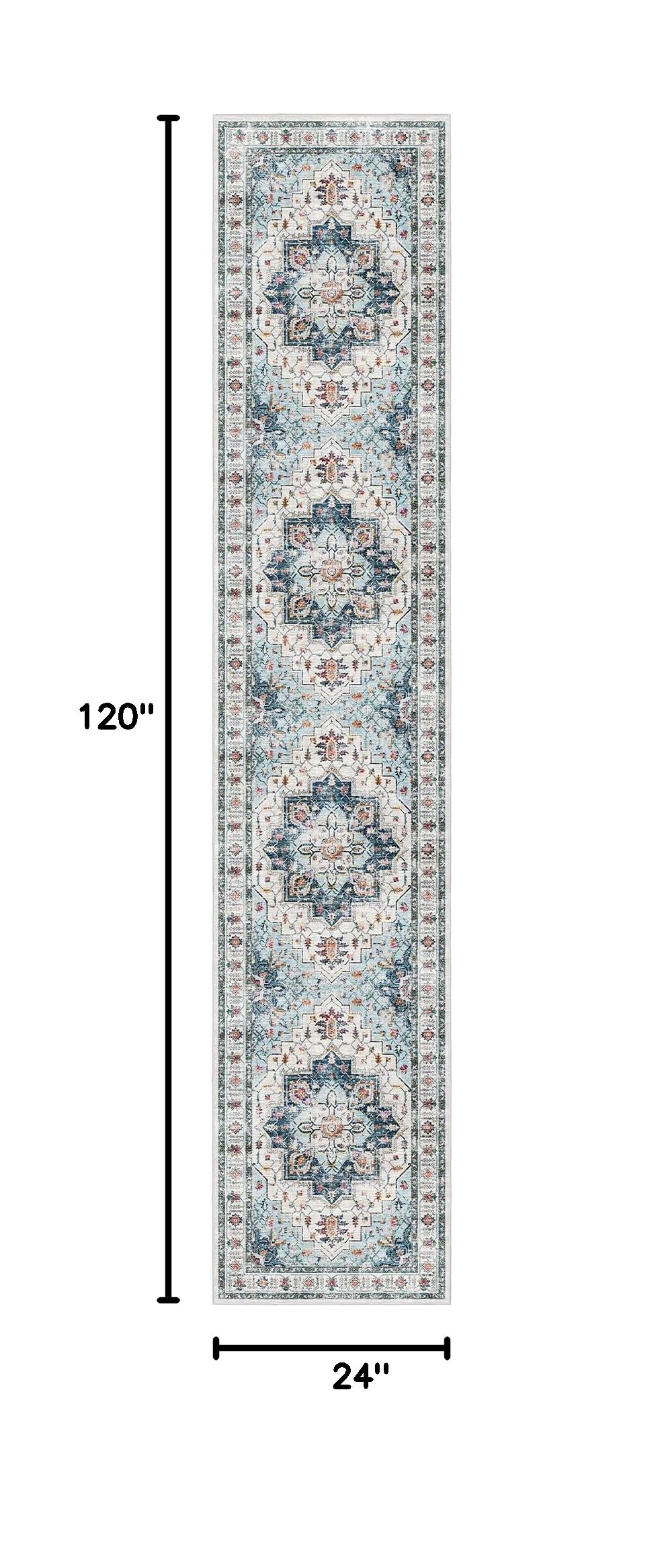 Washable Runner Rugs 2x10 Long for Hallway Kitchen (Blue / 2' x 10' (Runner))