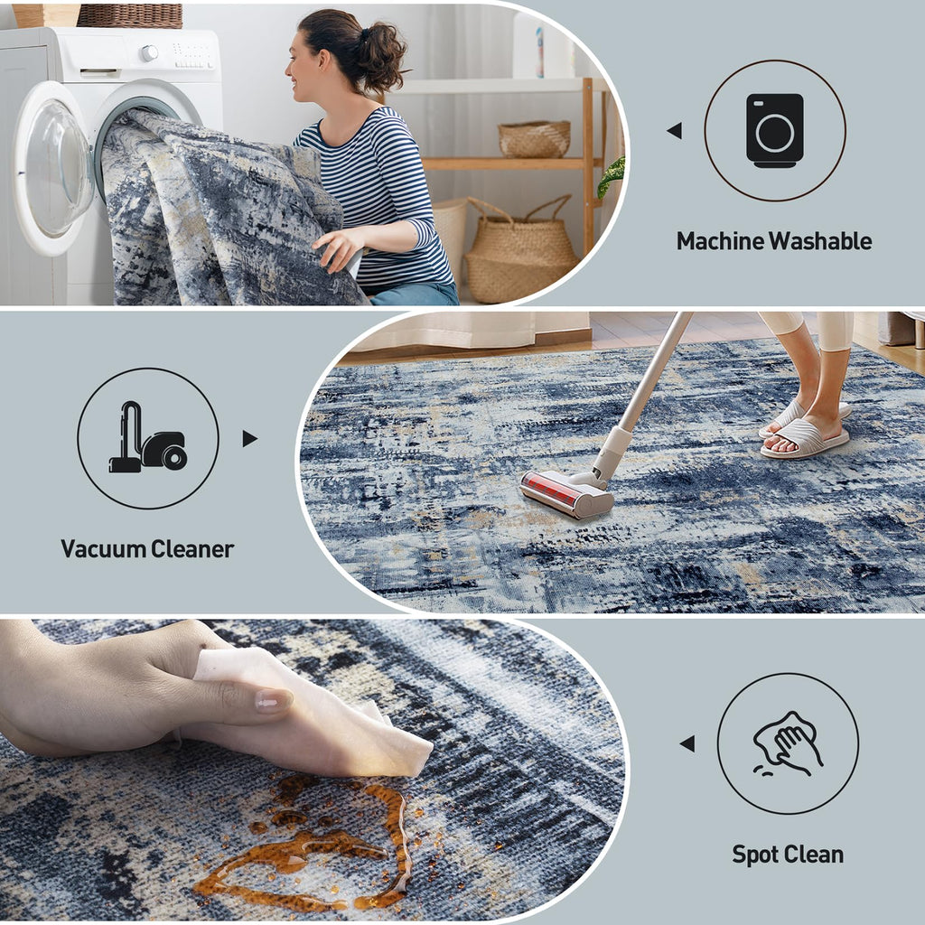 5x7 Area Rugs for Living Room (Blue/Gold / 5' x 7' (Rectangular))