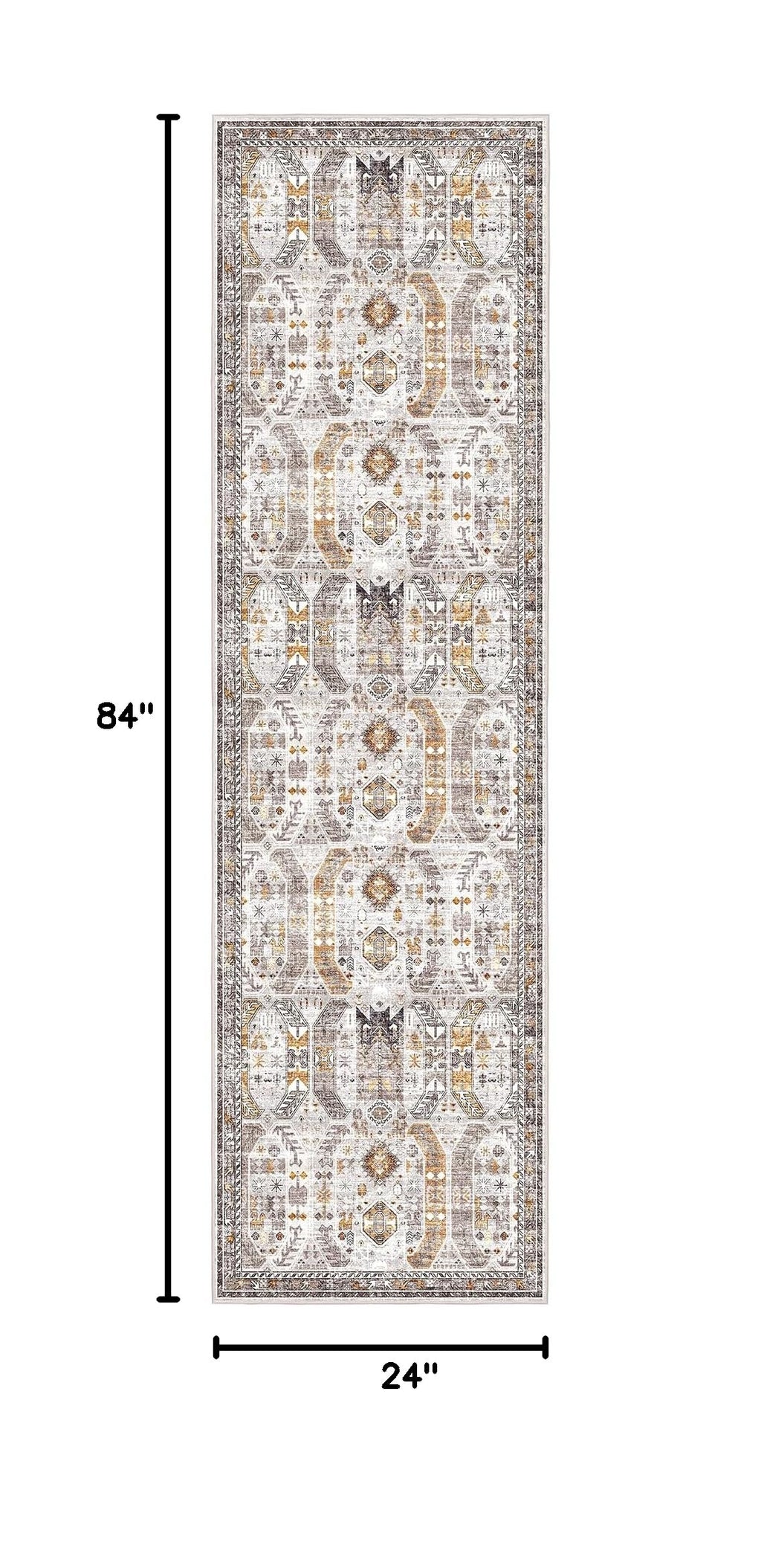 Kitchen Runner Rug 2x7 with Rubber Backing Non Slip (Brown/Gold / 2' x 7' (Runner))