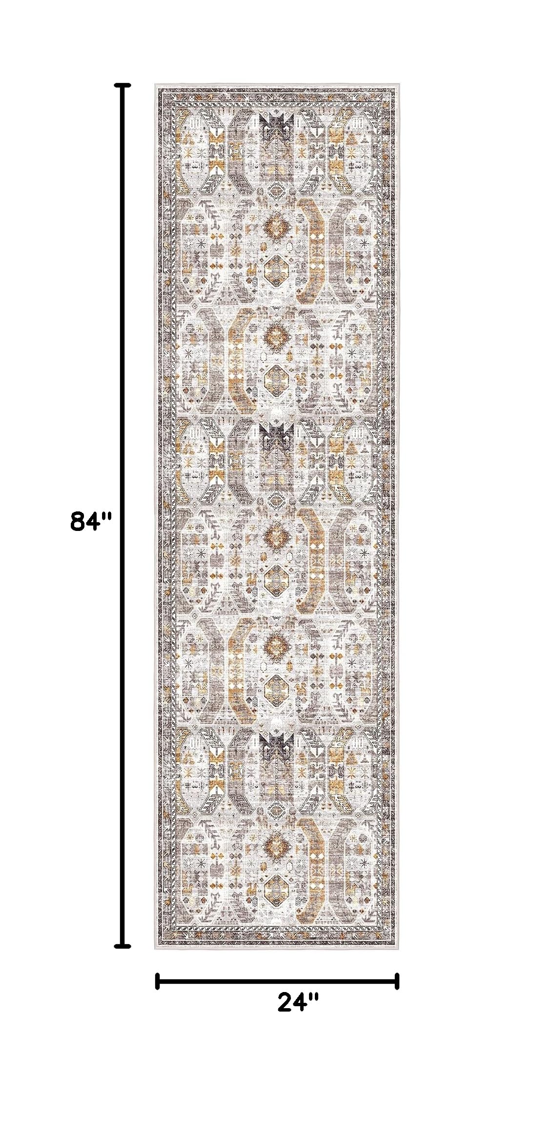 Kitchen Runner Rug 2x7 with Rubber Backing Non Slip (Brown/Gold / 2' x 7' (Runner))