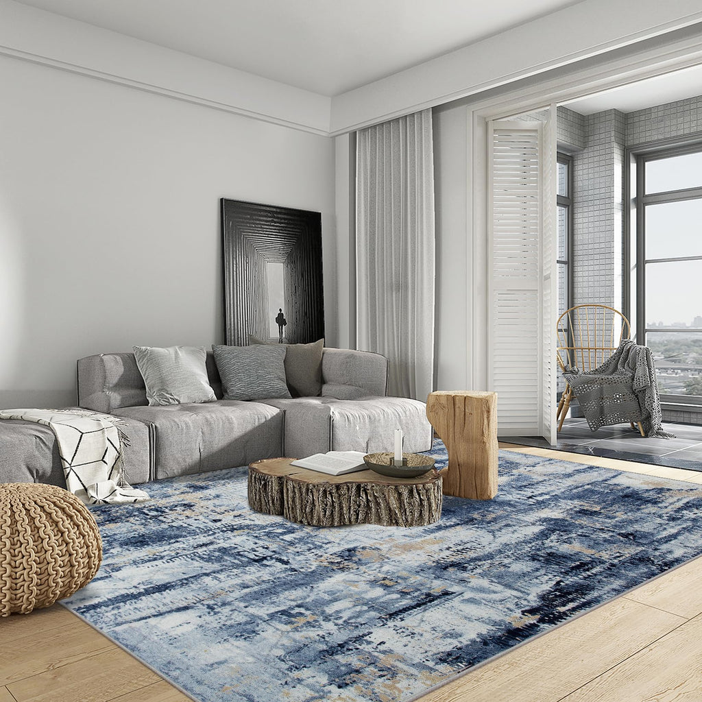 5x7 Area Rugs for Living Room (Blue/Gold / 5' x 7' (Rectangular))