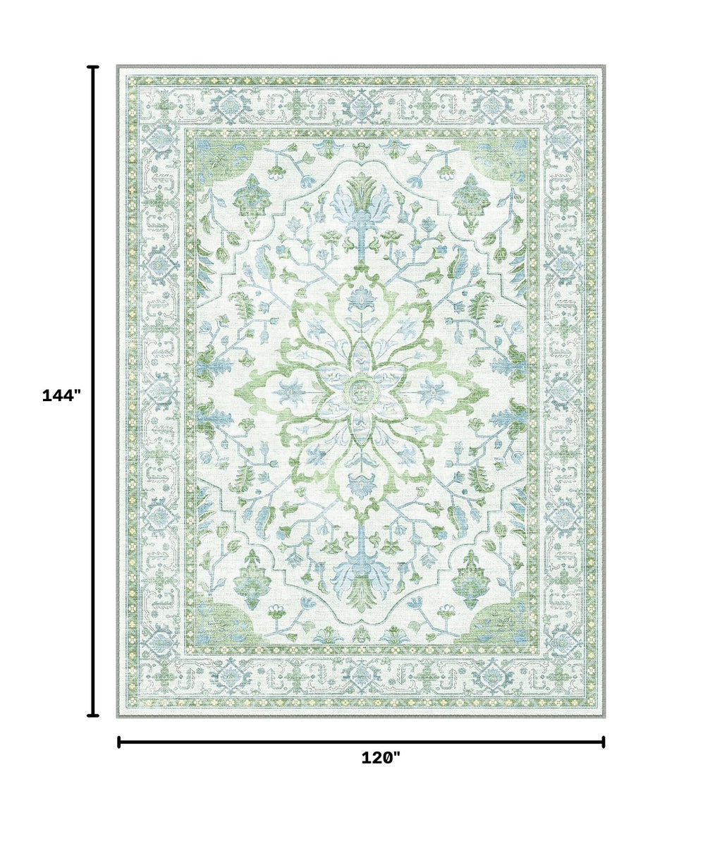 Washable Area Rug (Green/White/Blue / 10' x 12' (Rectangular))