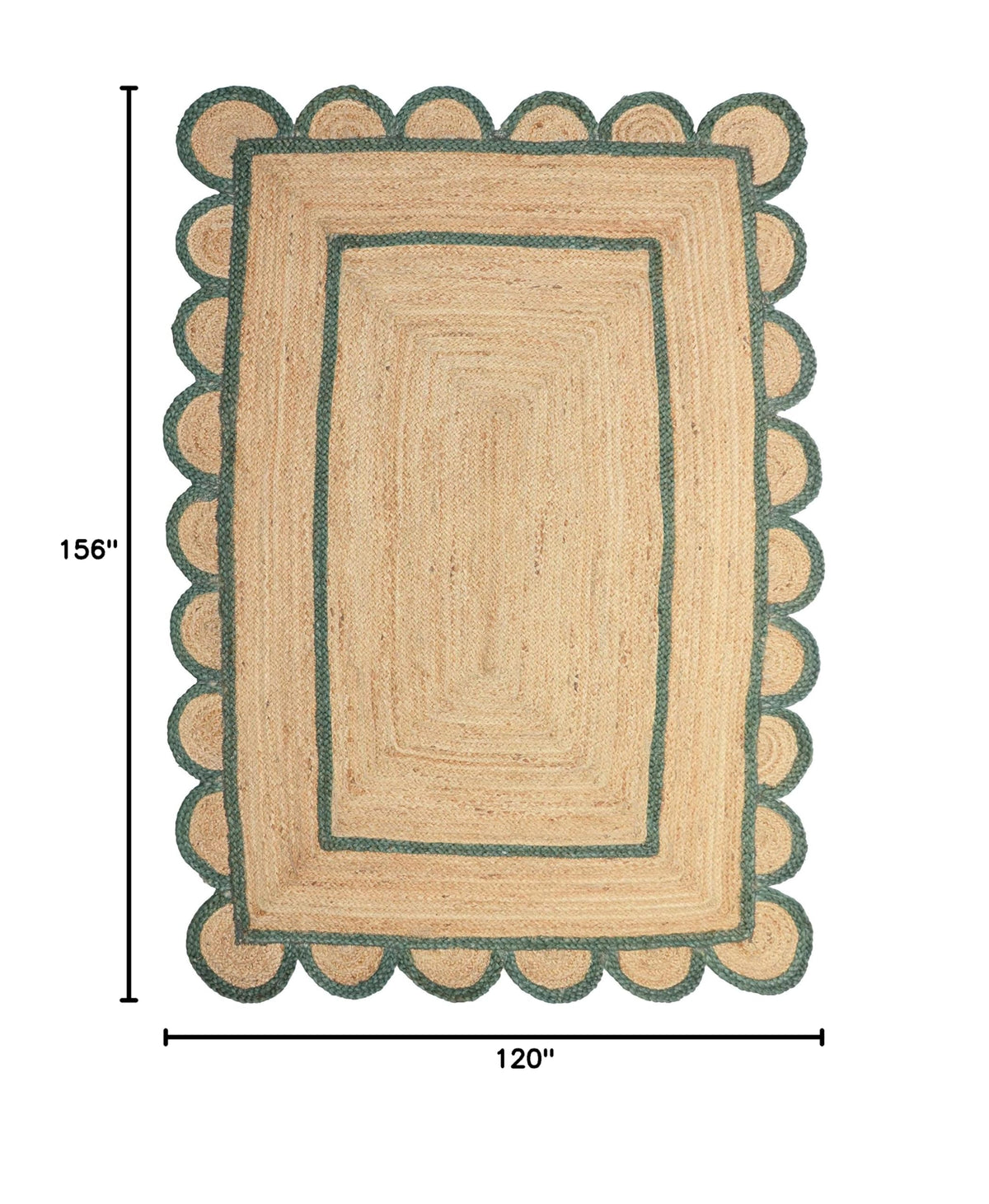 Scallop Pattern Jute Bohemian Area Rug (10'x13' (Rectangular) / Green)