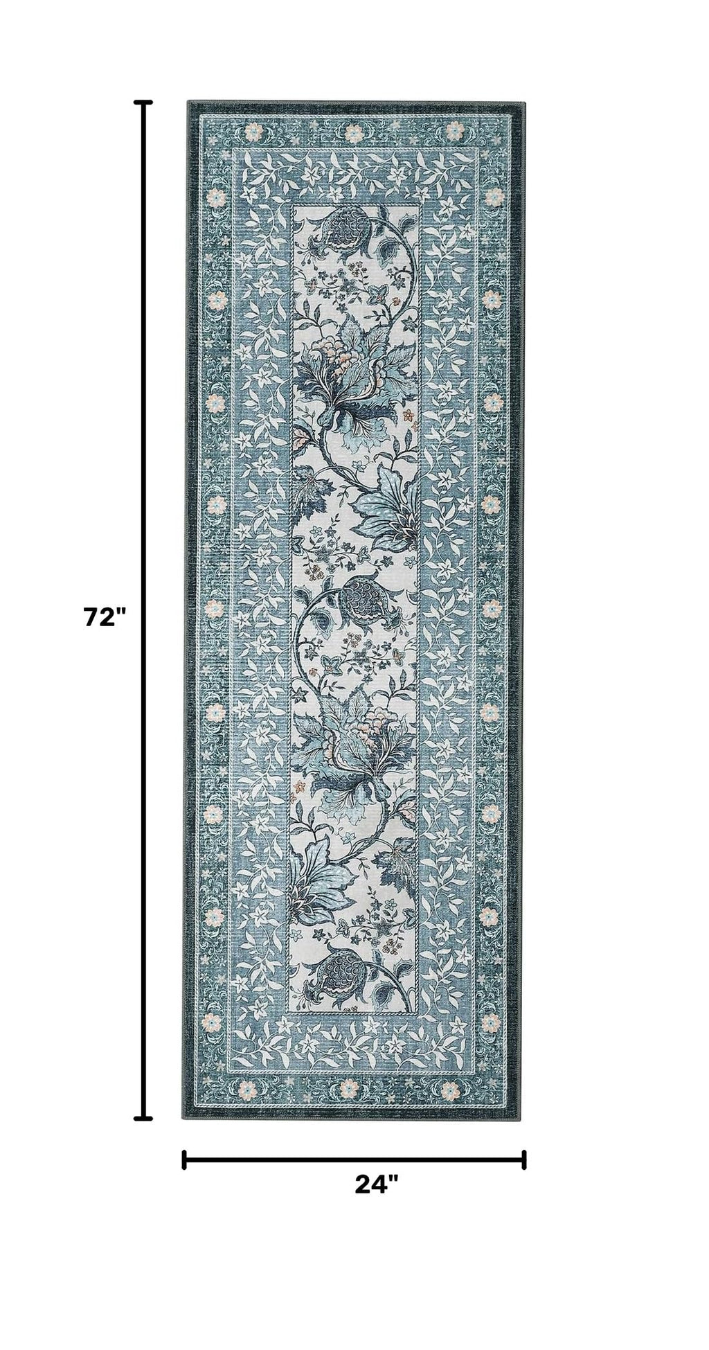 Provence Misty Blue 2x6 Washable Kitchen Runner Rugs Non Slip Vintage Boho Cottage Long Rug for Hallways Bedroom Entryway Bathroom Mat with Rubber Back (Oriental Misty Blue / 2' x 6' (Runner))