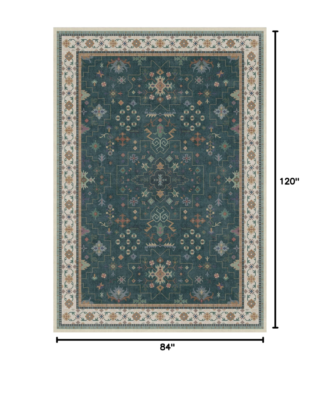Dark Green Vintage 7x10 Washable Rugs for Living Room (7' x 10' (Rectangular) / Dark Green)