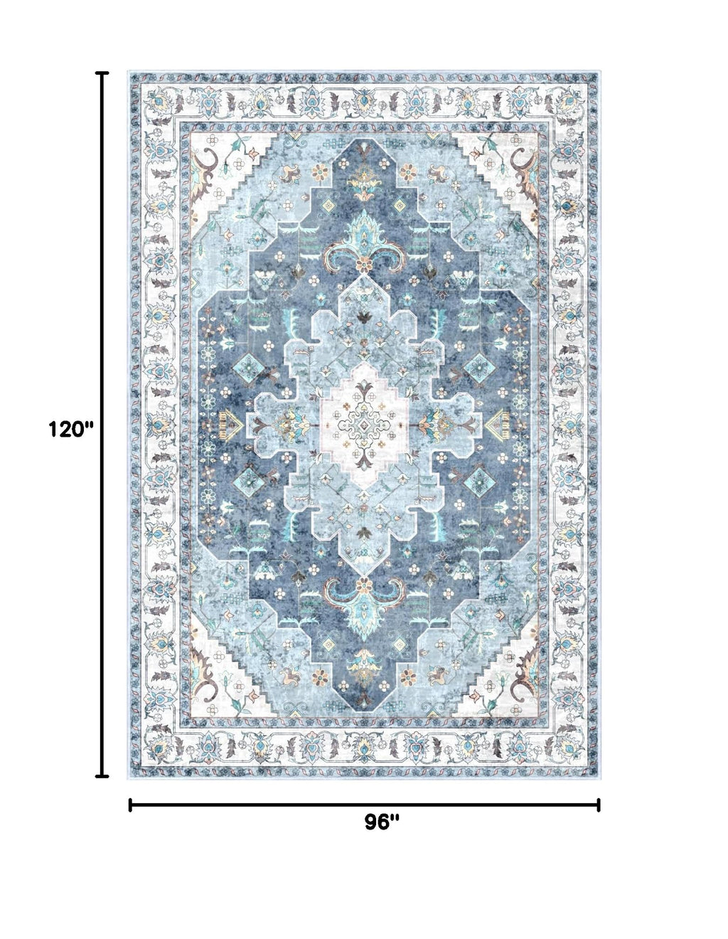 8x10 Washable Non Slip Boho Area Rug for Living Room (Vintage Blue / 8' x 10' (Rectangular))