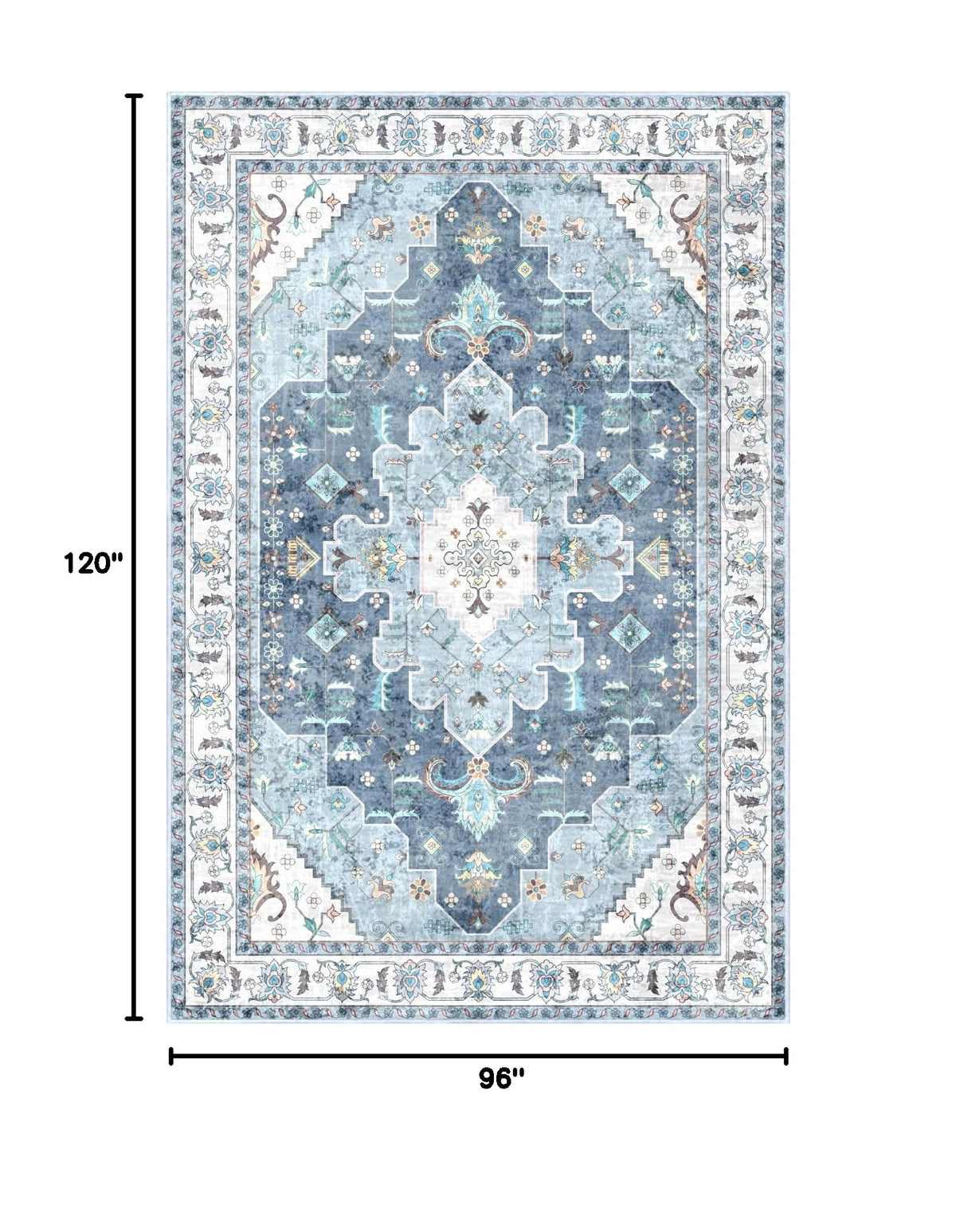 8x10 Washable Non Slip Boho Area Rug for Living Room (Vintage Blue / 8' x 10' (Rectangular))
