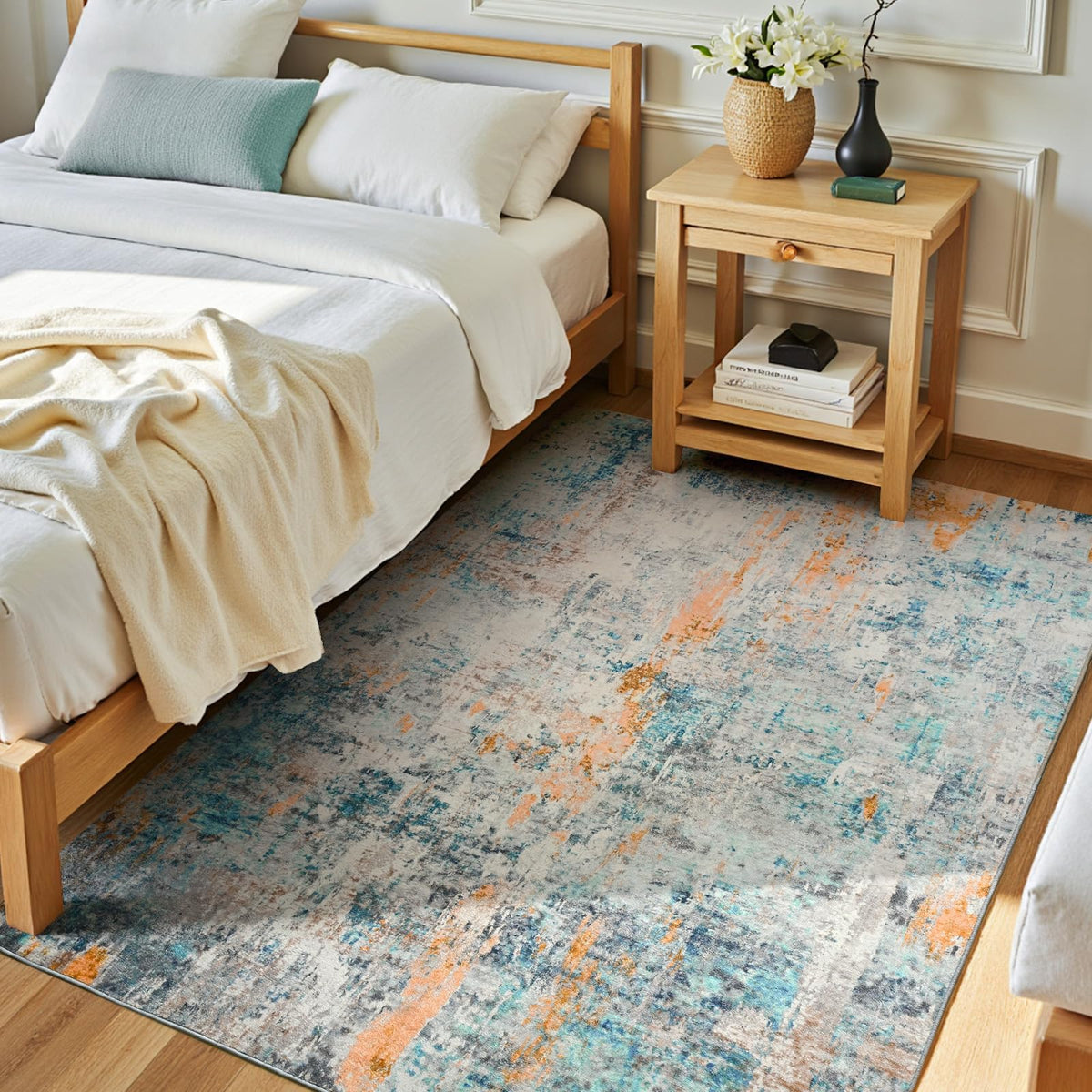 Entryway Rug 3x5 Blue Bedroom Area Rug Washable Non Slip Abstract Boho Rugs for Indoor Entry (Blue / 3' x 5' (Rectangular))