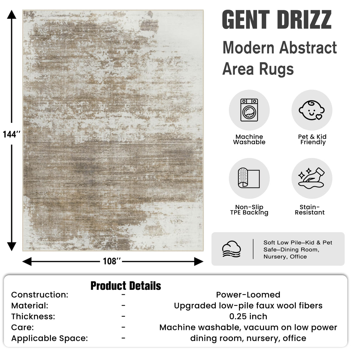 9x12 Area Rugs for Living Room (Brown/White / 9' x 12' (Rectangular))
