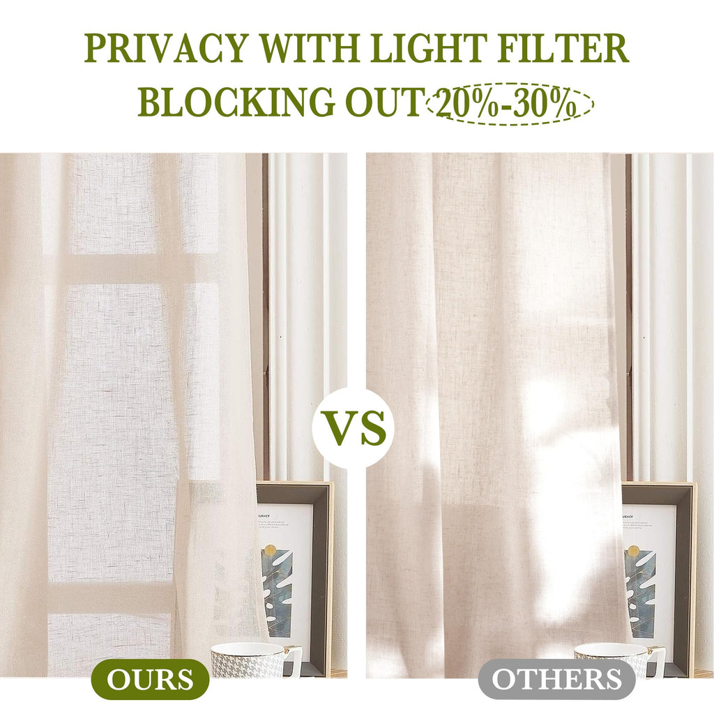 90 inch Beige Curtains Linen Sheer Faux Flax Window Drapes (52"W x 90"L (Pack of 2) / Beige)