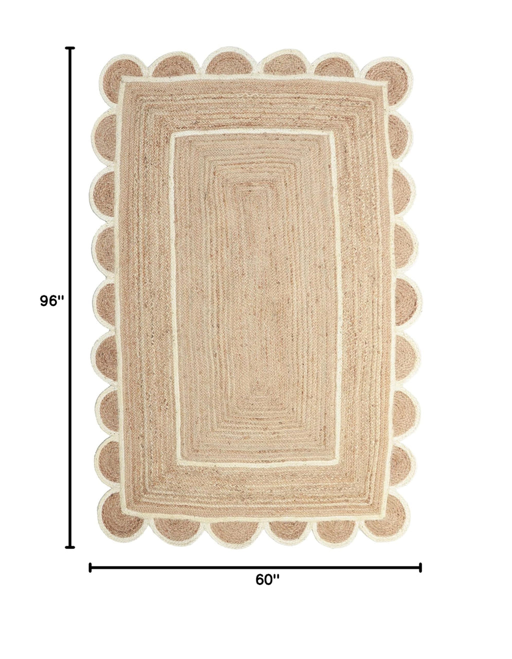 Scalloped Natural Jute Area Rug (5' x 8' (Rectangular))