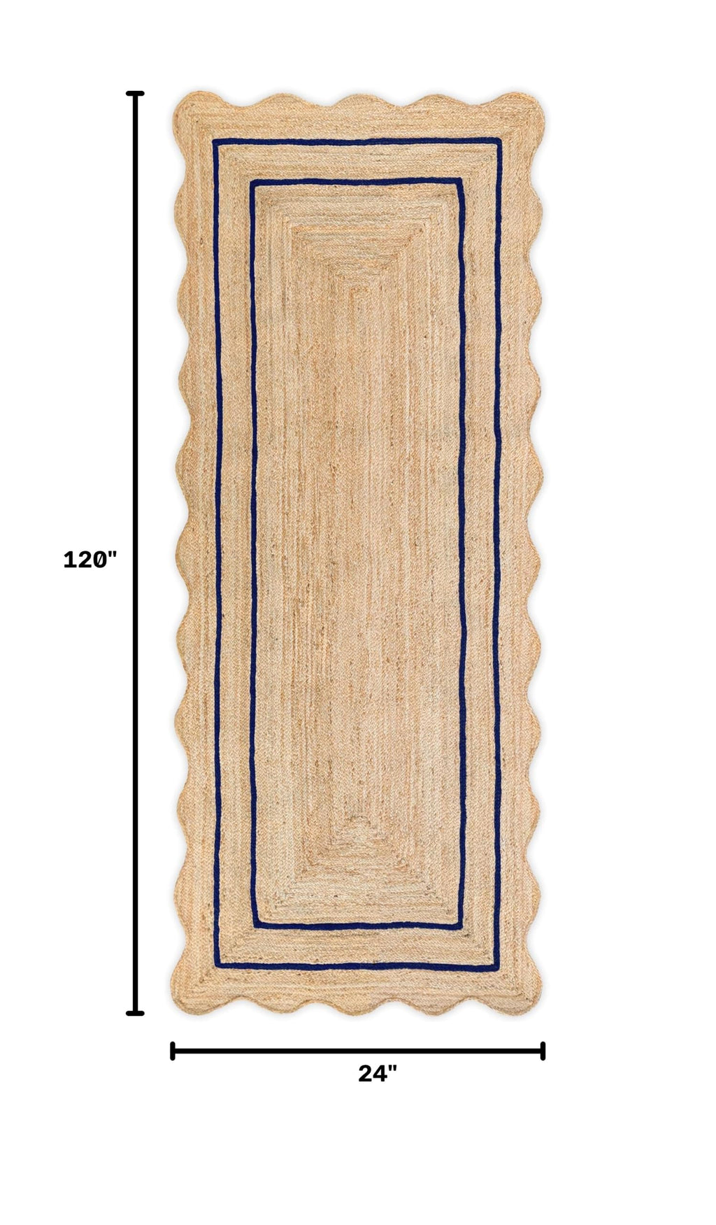Wave Scalloped Natural Jute Boho Entryway Runner Farmhouse Scallop Rug (Navy / 2'x10' (Runner))