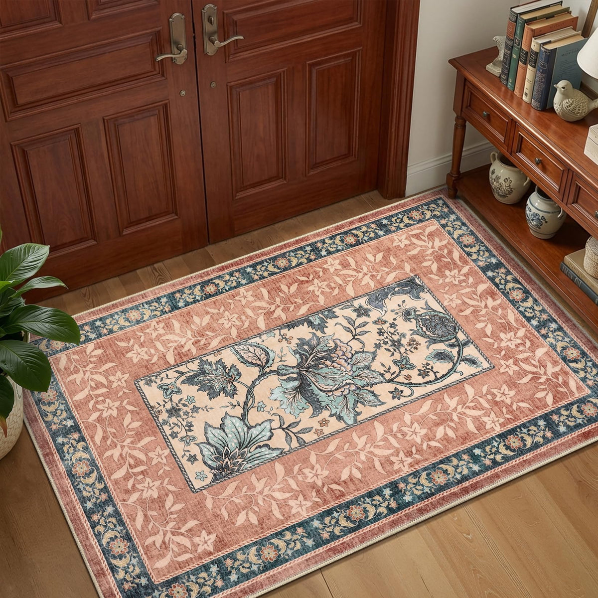 Terracotta Teal 8x10 Area Rugs for Living Room (Terracotta / Teal / 8' x 10' (Rectangular))