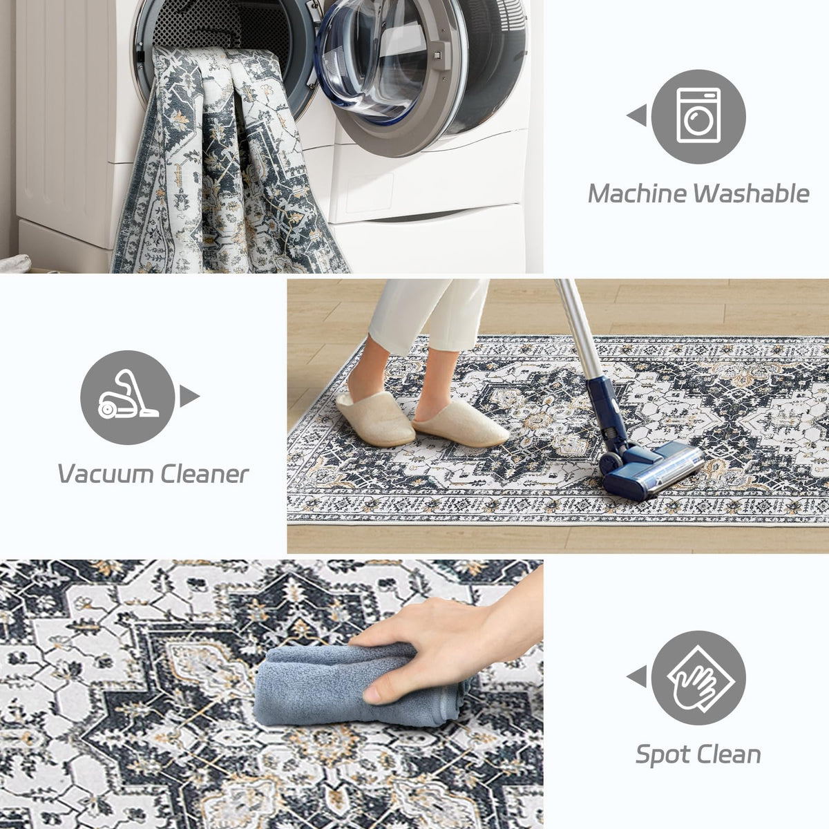 Kitchen Runner 2'6''x8' Soft Rug Runners for Hallways (Black / 2'6" x 8' (Runner))