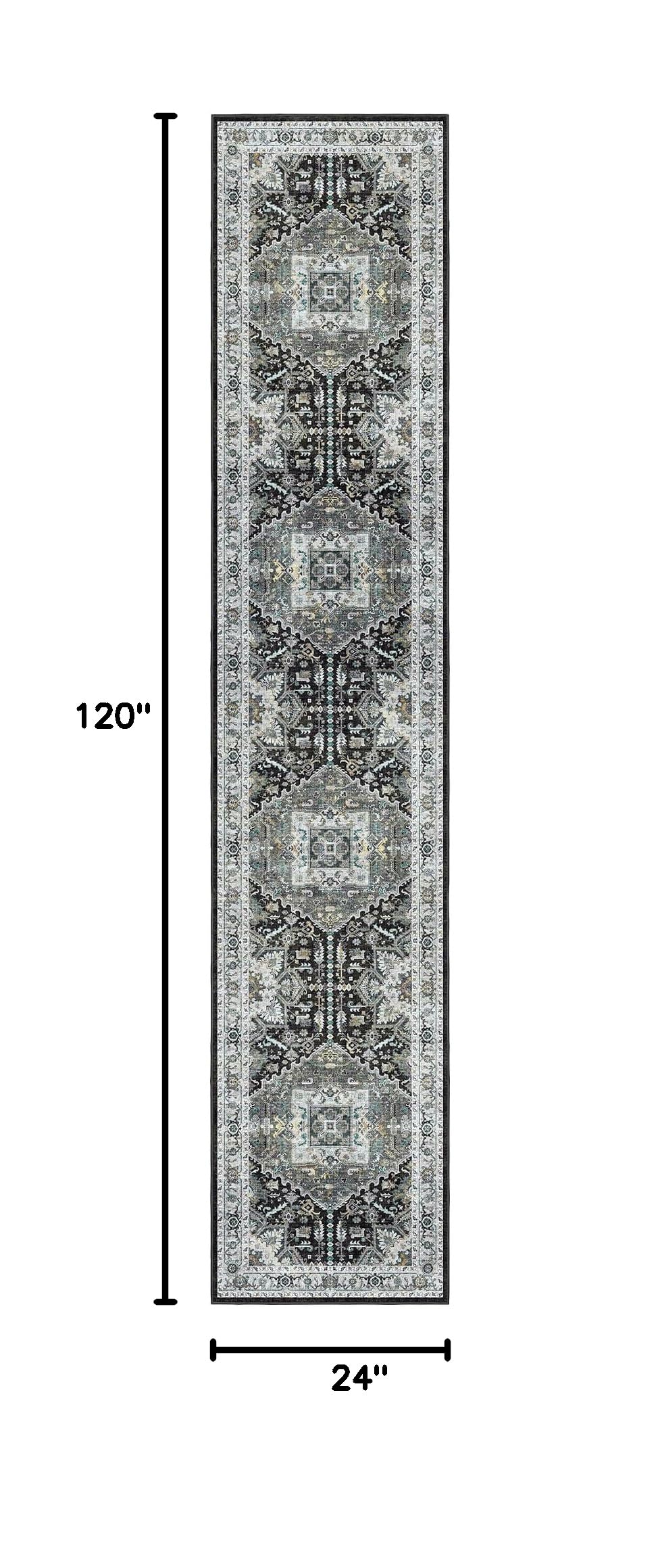 Washable Runner Rugs 2x10 for Hallway Kitchen Grey Green (Grey Green/Black Olive / 2' x 10' (Runner))