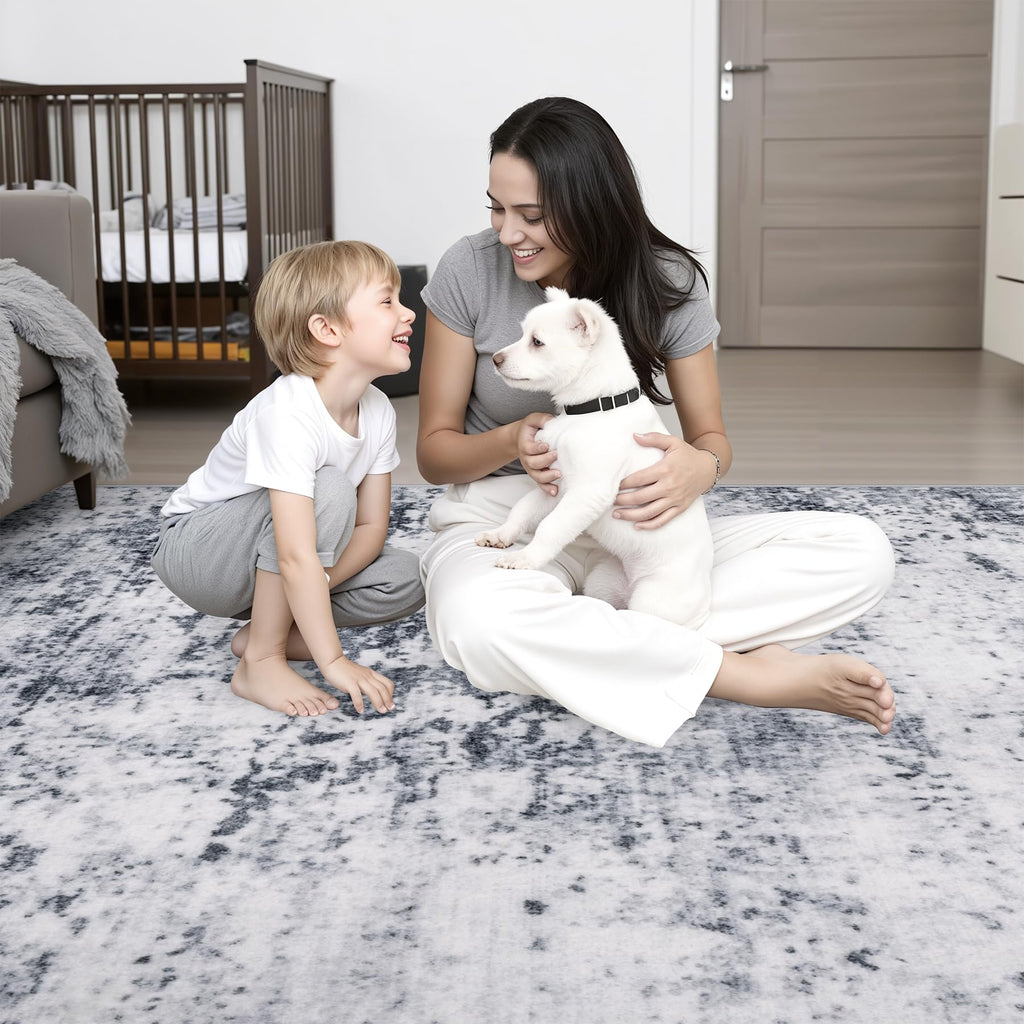 2.6x8 Washable Runner Rug：Modern Abstract Kitchen Soft Carpet Grey (Grey / 2'6" x 8' (Rectangular))