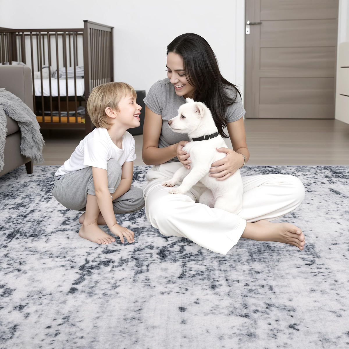 2.6x8 Washable Runner Rug：Modern Abstract Kitchen Soft Carpet Grey (Grey / 2'6" x 8' (Rectangular))
