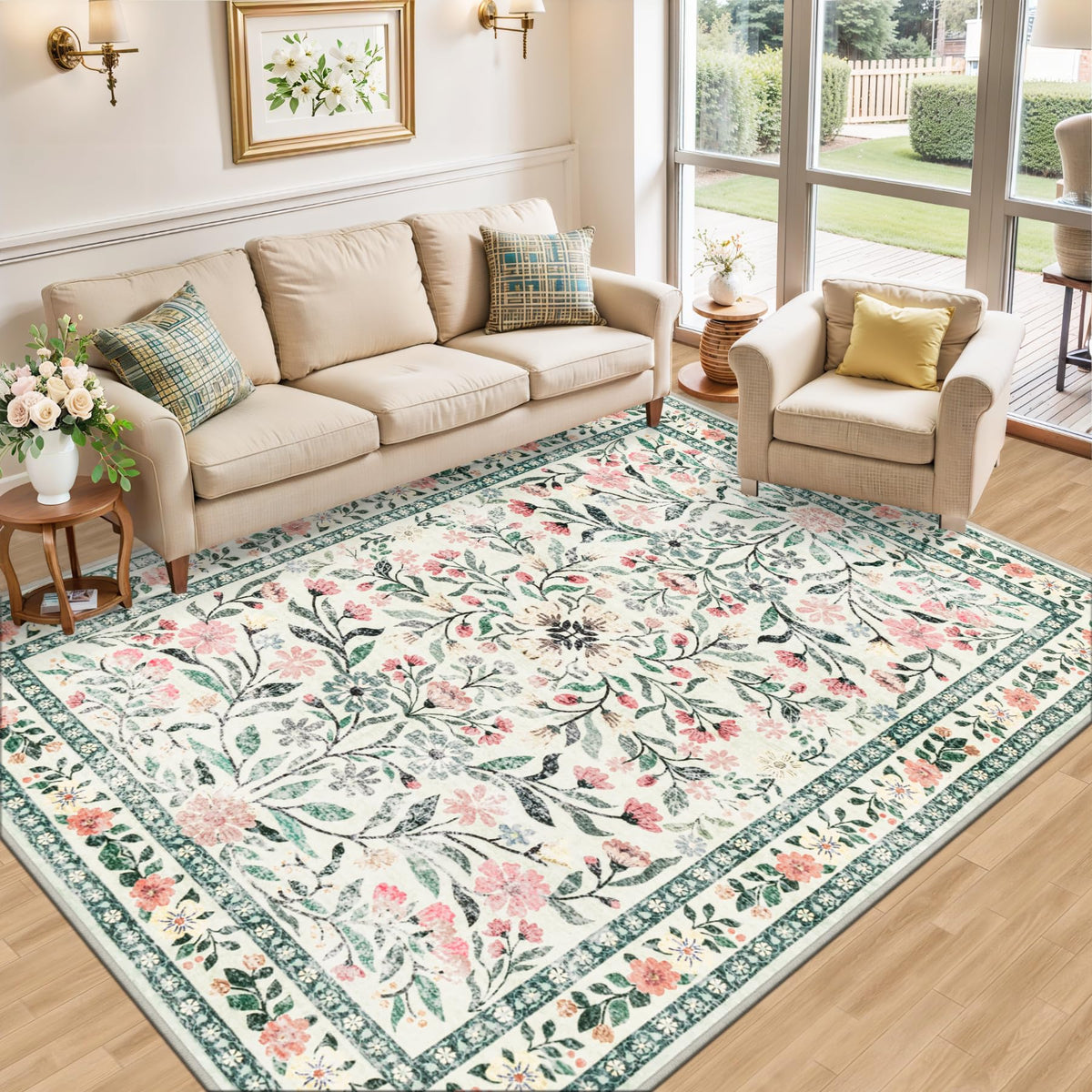 6x9 Area Rug Living Room (Green/Beige / 6' x 9' (Rectangular))