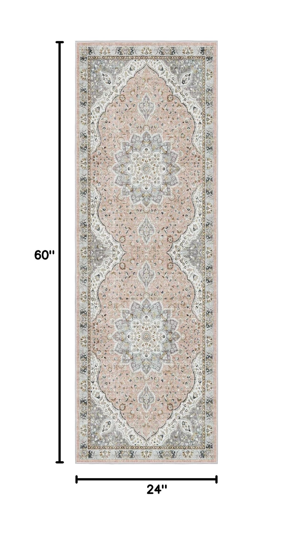 Hallway Runner Rug 2x5 Washable Entry Rugs Non (Pink/Gray / 2' x 5' (Runner))