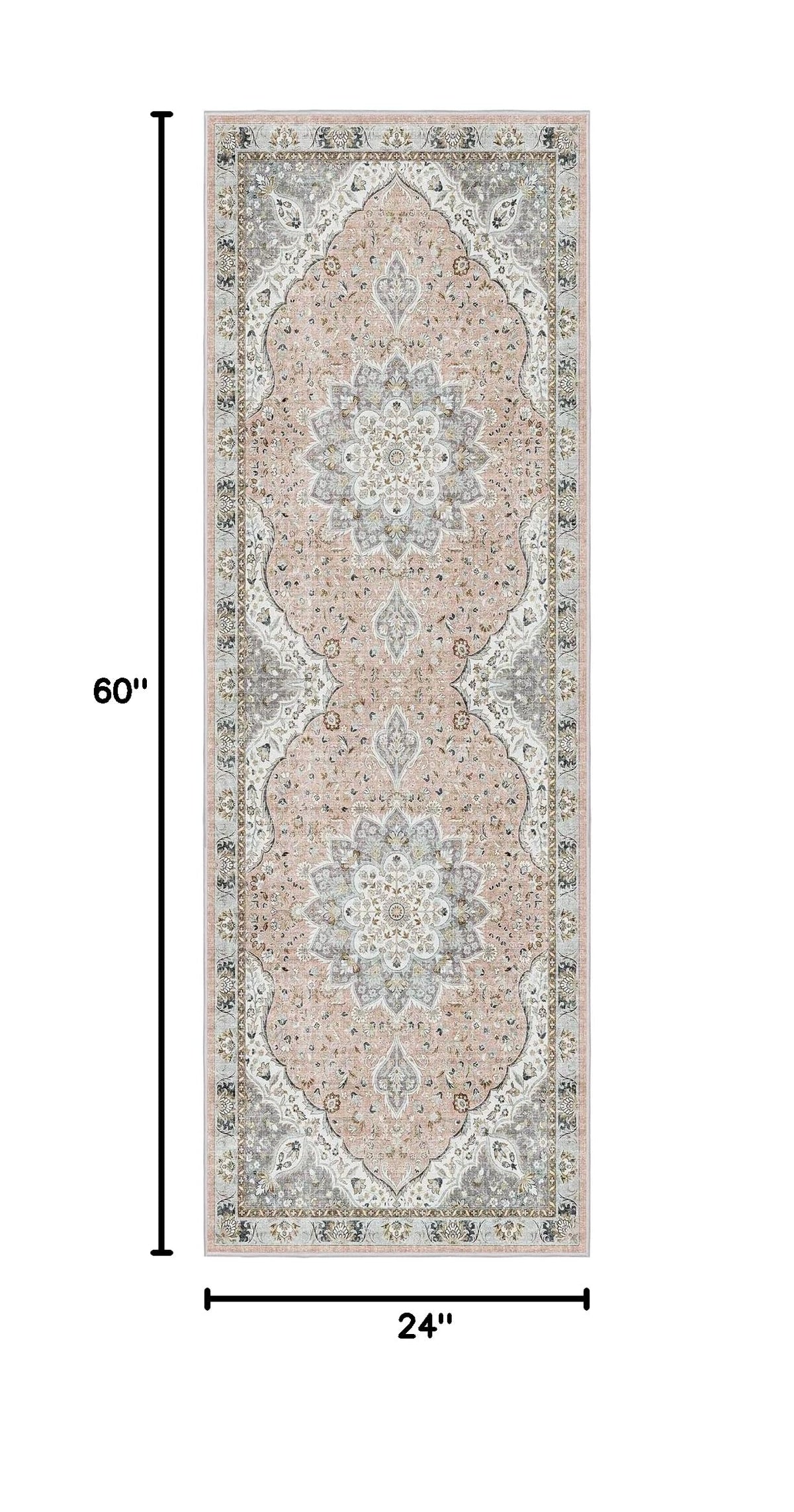 Hallway Runner Rug 2x5 Washable Entry Rugs Non (Pink/Gray / 2' x 5' (Runner))
