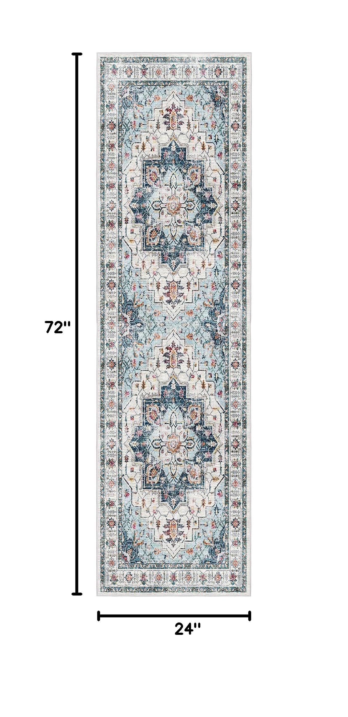 Washable Runner Rug 2x6 Runners for Hallways Non Slip (Blue / 2' x 6' (Runner))