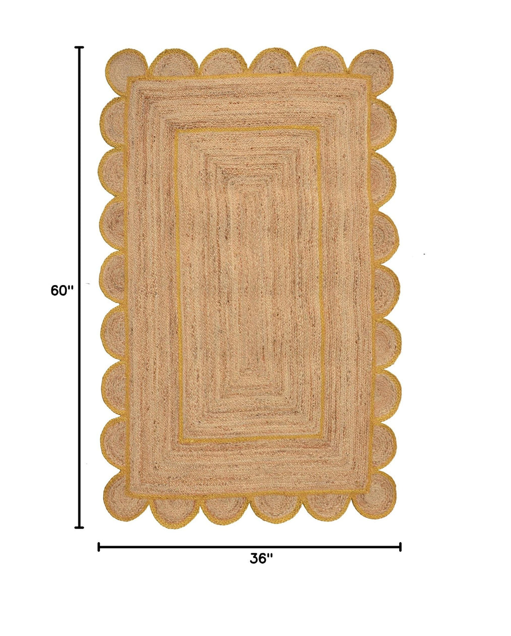 Scallop Pattern Jute Bohemian Area Rug (3'x5' (Rectangular) / Yellow)