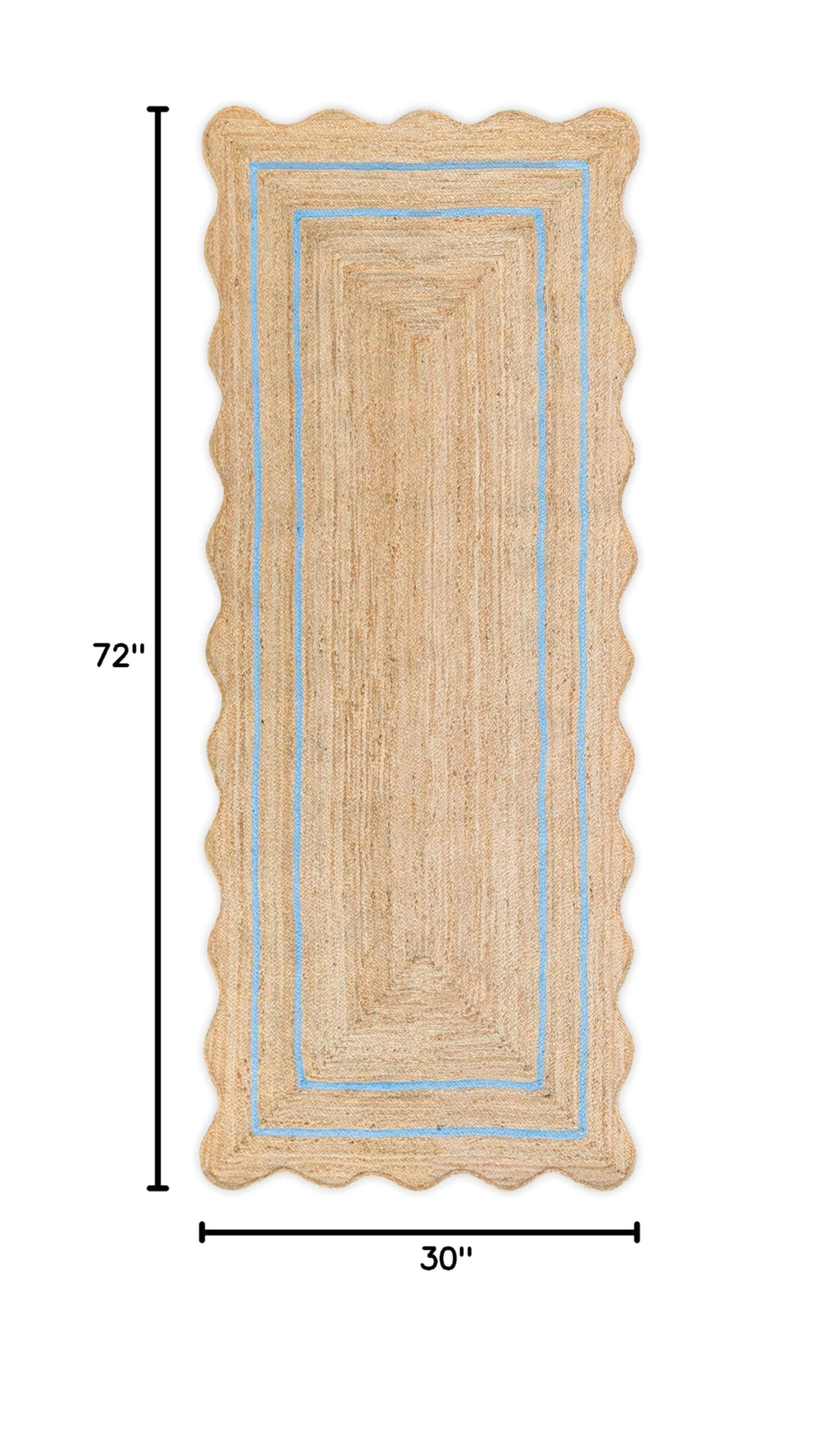 Wave Scalloped Natural Jute Runner (Sky Blue / 2'6"x6' (Runner))