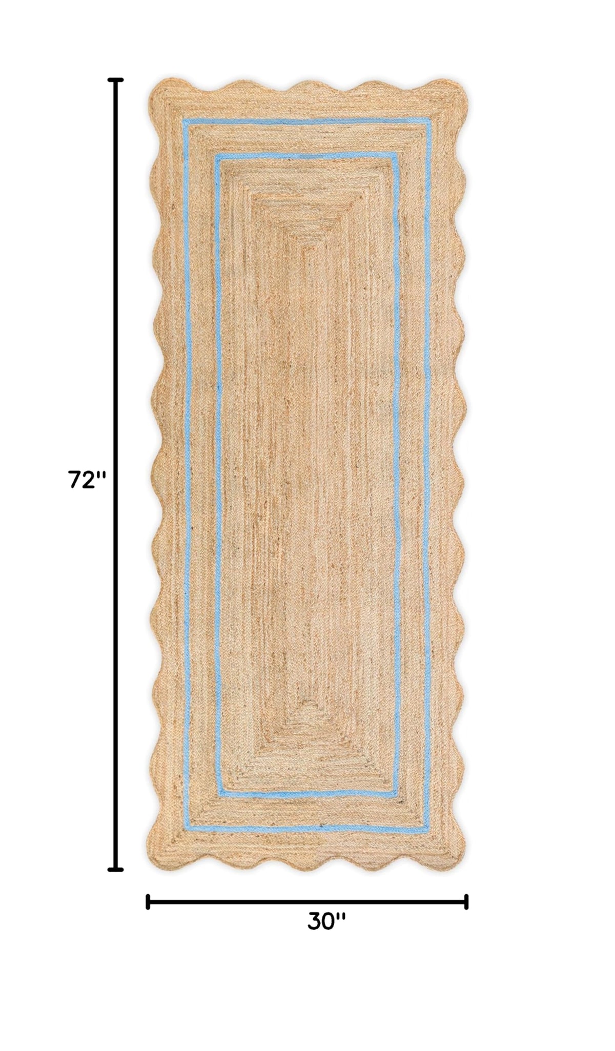 Wave Scalloped Natural Jute Runner (Sky Blue / 2'6"x6' (Runner))
