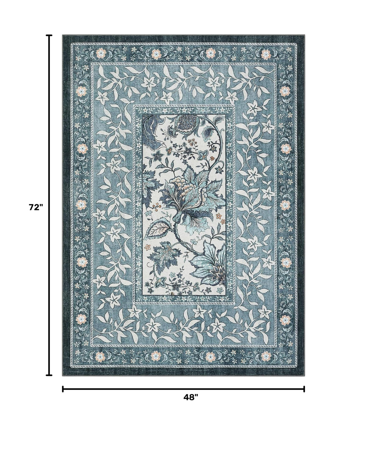 Provence Botanical Grove 4x6 Rug Vintage Cottagecore Retro Blue 4 x 6 Area Rug for Bedroom Living Room Nursery Kitchen Entryway Indoor Mat (Oriental Misty Blue / 4' x 6' (Rectangular))