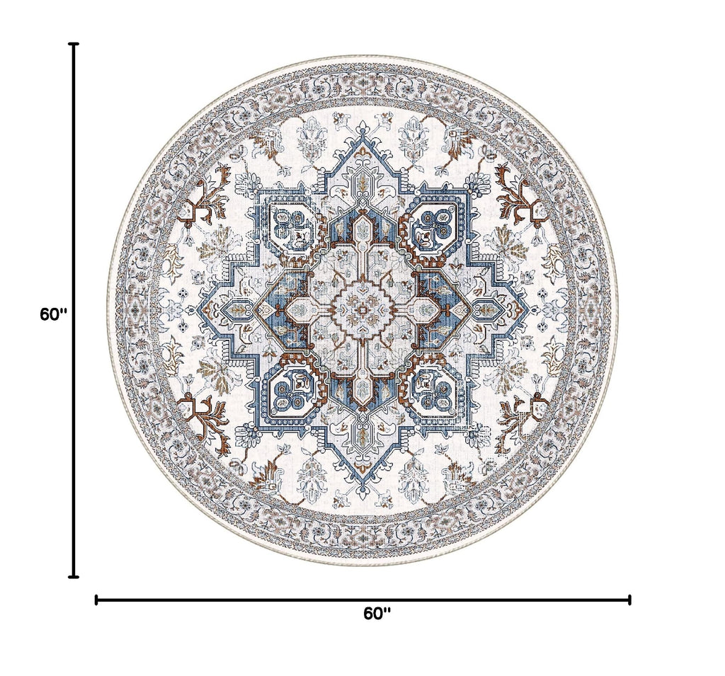 Soft Area Rugs 5' (5' (Round) / Cream White & Blue)