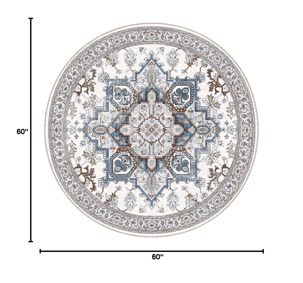 Soft Area Rugs 5' (5' (Round) / Cream White & Blue)