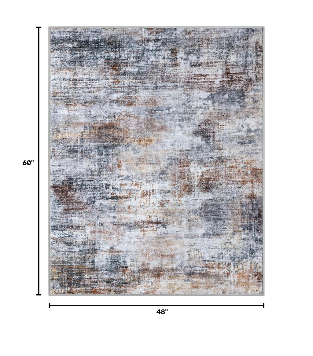 Abstract Area Rug 4x5 Ft Washable Rugs for Entryway Indoor (Orange/Brown/Grey / 4' x 5' (Rectangular))